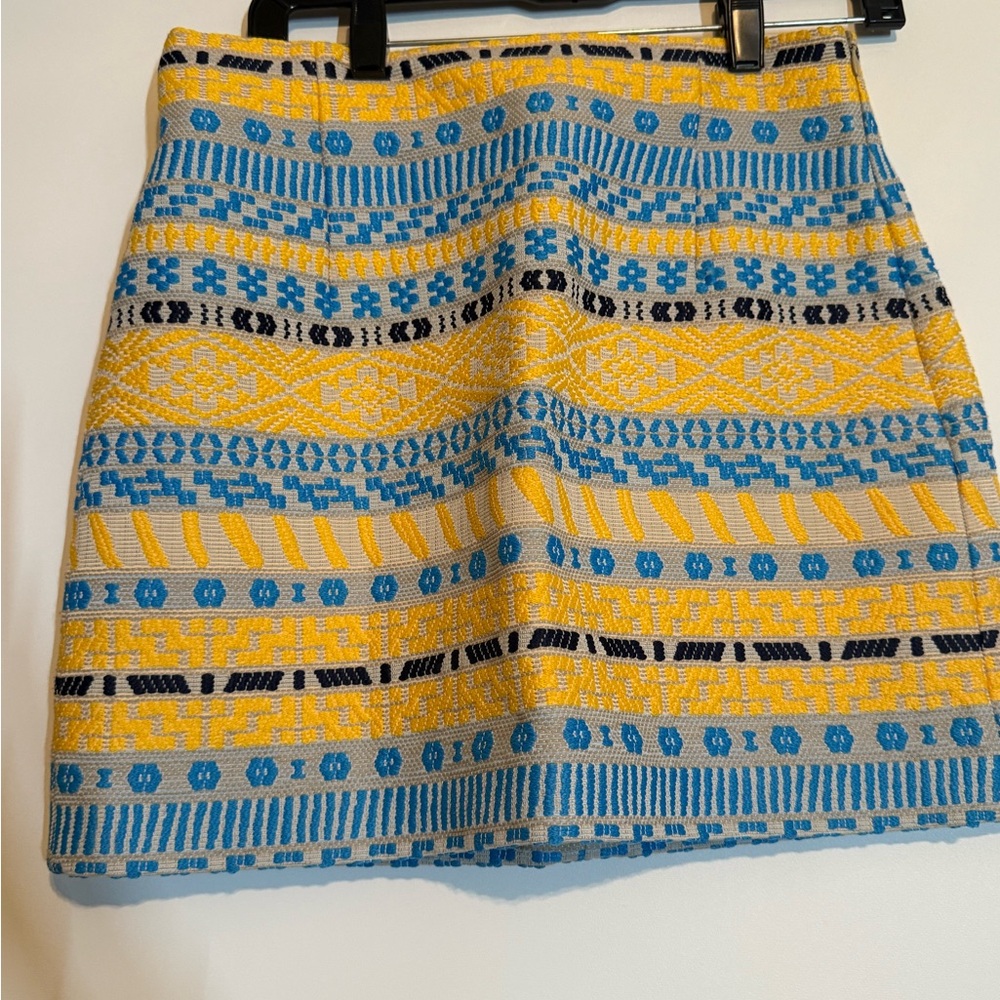 Zara Vibrant Blue and Yellow Patterned Mini Skirt